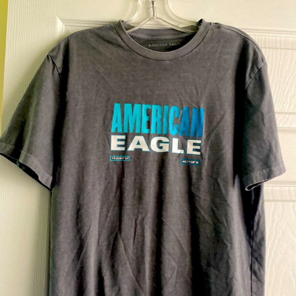 American Eagle outfitters tshirt with blue and white logo